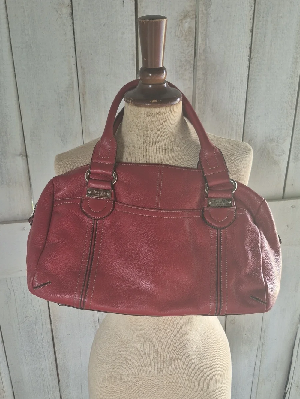 Tignanello Cherry Red Pebble Leather Shoulder Bag